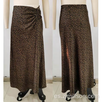 Leopard Pattern Wrinkle Design Midi Lady&#39;s Skirts